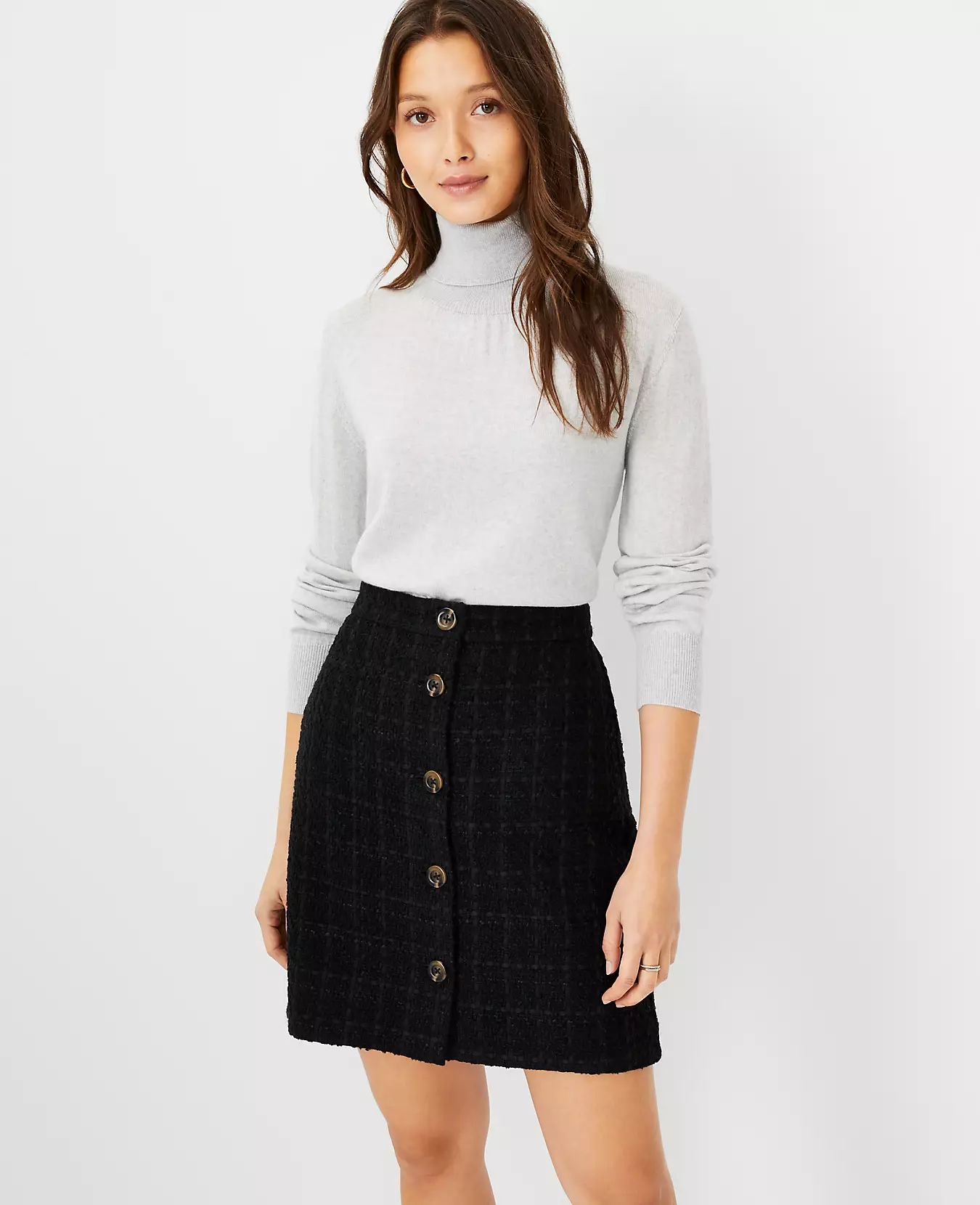 Tweed Button Front Skirt | Ann Taylor (US)