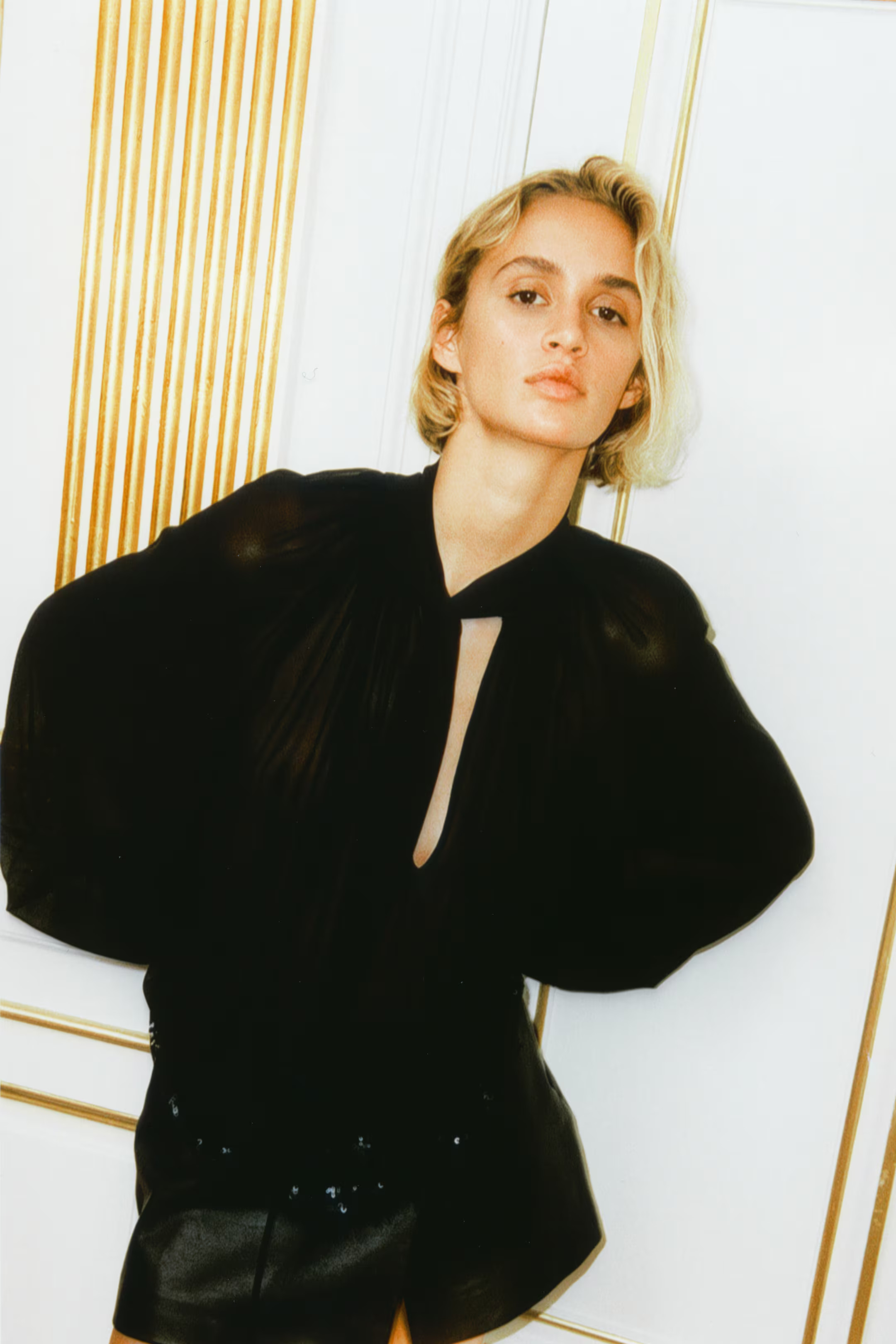 Sequined Tie-Neck Chiffon Blouse - Black - Ladies | H&M CA | H&M (US + CA)