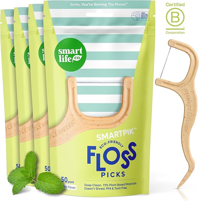 SmartLifeco Eco-Friendly Dental Floss Picks (200ct) - Flossers Made with Straw Wheat Blend, Super... | Amazon (US)