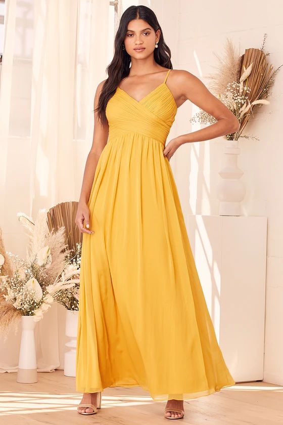 Romance is Calling Mustard Yellow Pleated Sleeveless Maxi Dress | Lulus (US)