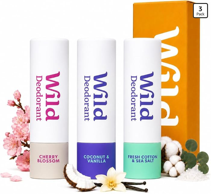 Wild Aluminum Free Mini Natural Deodorant Set - For Travel & Vacations - Natural Ingredients & 24... | Amazon (US)