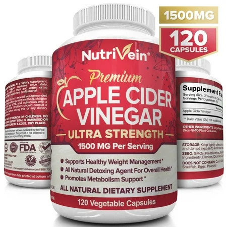 Nutrivein Apple Cider Vinegar Capsules 1500mg - 120 Soft Vegan Pills - Healthy Weight Loss, Detox... | Walmart (US)