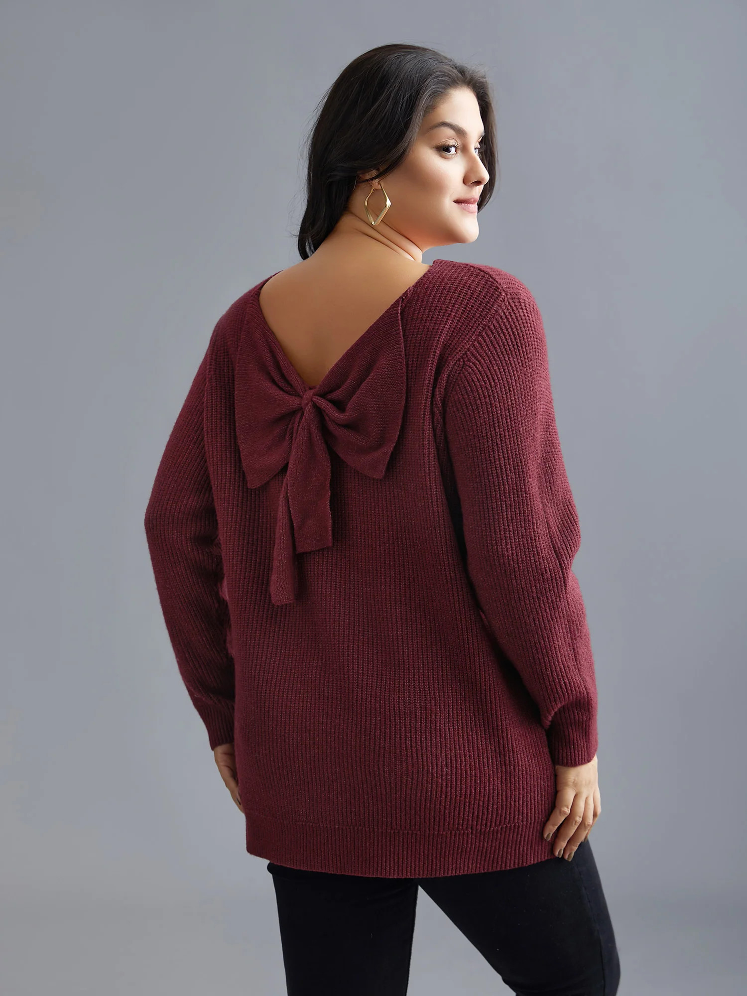 Round Neck Texture Back Bowknot Pullover | Bloomchic