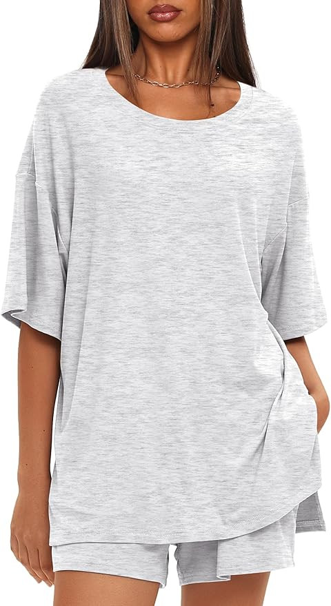 Darong Women's Two Piece Loungewear Set Summer Casual Boxy Shirts Drawstring Shorts Matching Airp... | Amazon (US)