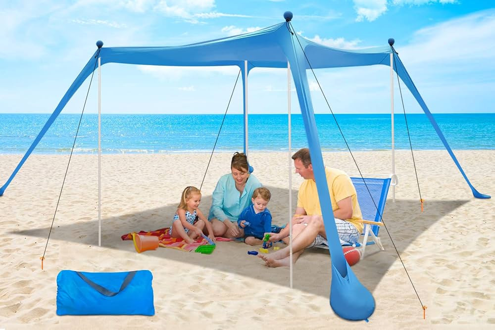 Beach Canopy Beach Tent UPF50+ 11x11 FT Easy to Setup Extra Windproof Rope Sun Shelter Beach Shad... | Amazon (US)