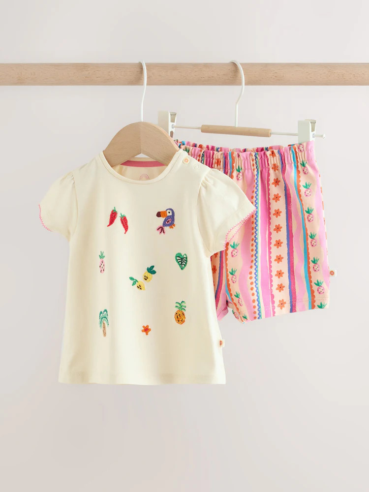 Ecru Tropical Short Sleeve Baby Top and Short Set 2 Piece (0mths-2yrs) | Next US