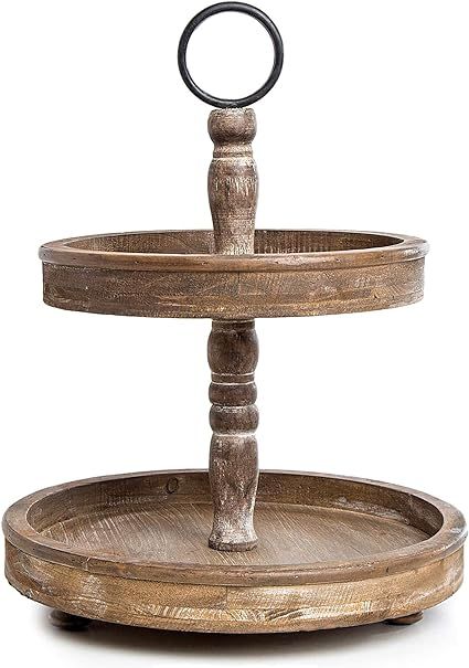 Hallops 2 Tiered Tray Stand - Two Tier Tray Wood Farmhouse, Rustic, Vintage Decor. Table Kitchen ... | Amazon (US)