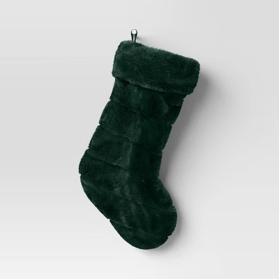 Christmas Channeled Faux Fur Stocking Dark Green - Threshold™ | Target