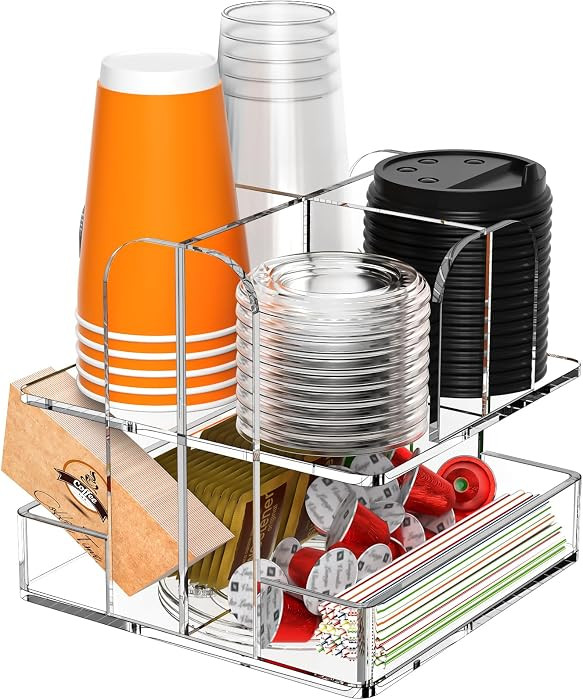 Beego Rotatable 6 Compartment Clear Acrylic Cup Dispenser - Coffee Station Cup and Lid Carousel C... | Amazon (US)