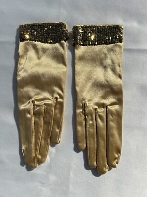 VTG Luxury Satin Gloves Metallic Gold Sequins Wedding Prom Party Made in USA | eBay US