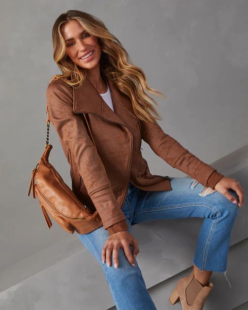 Slick Chick Coated Faux Leather Moto Jacket - Taupe | VICI Collection