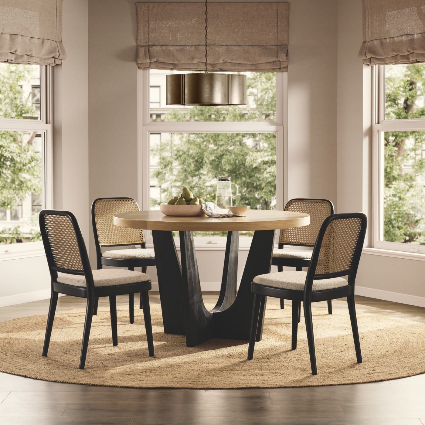 Sawyer Round Dining Table with 4 Edith Cane Chairs, BlackSale | Castlery US