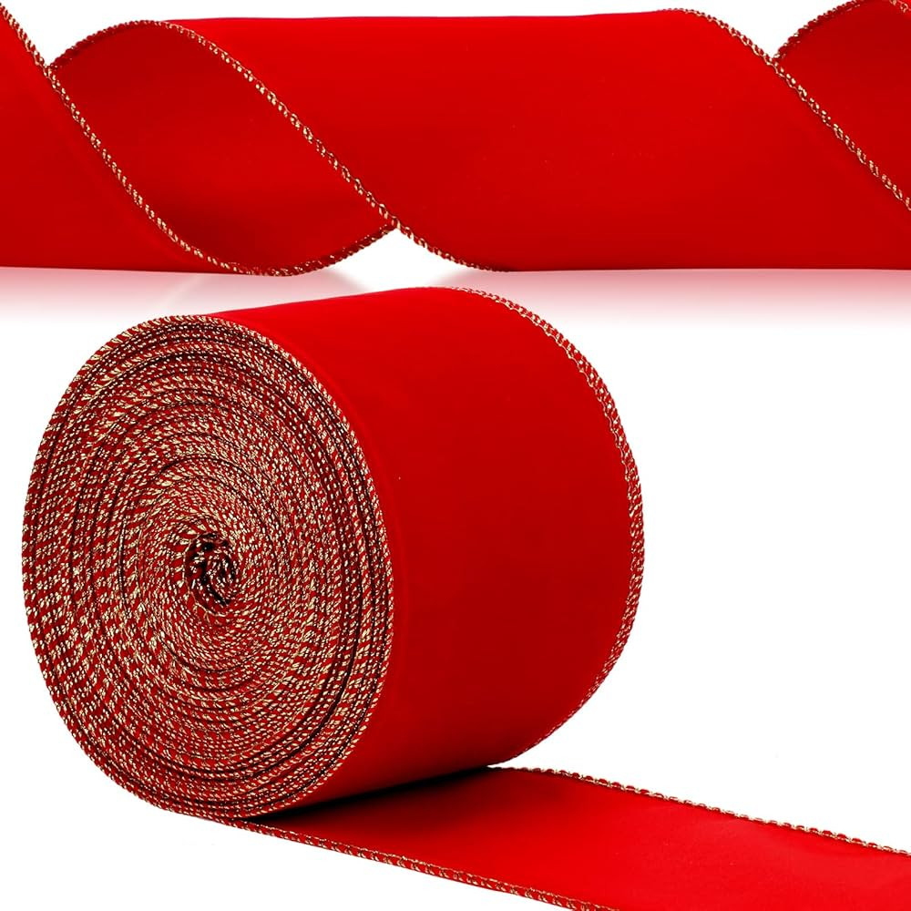 Yungyan Velvet Wired Ribbons with Gold Edge Gift Bow Wrapping Ribbon Waterproof Felt Ribbon for H... | Amazon (US)