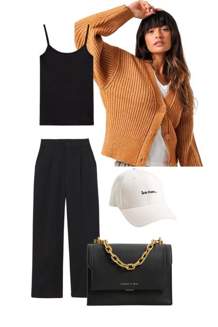 Weekend outfit , toffee brown cardigan, cream baseball cap, tailored black trousers, black chain bag, capsule wardrobe, what to wear, brunch outfit, workwear, casual outfit 

#LTKeurope #LTKaustralia #LTKbrasil