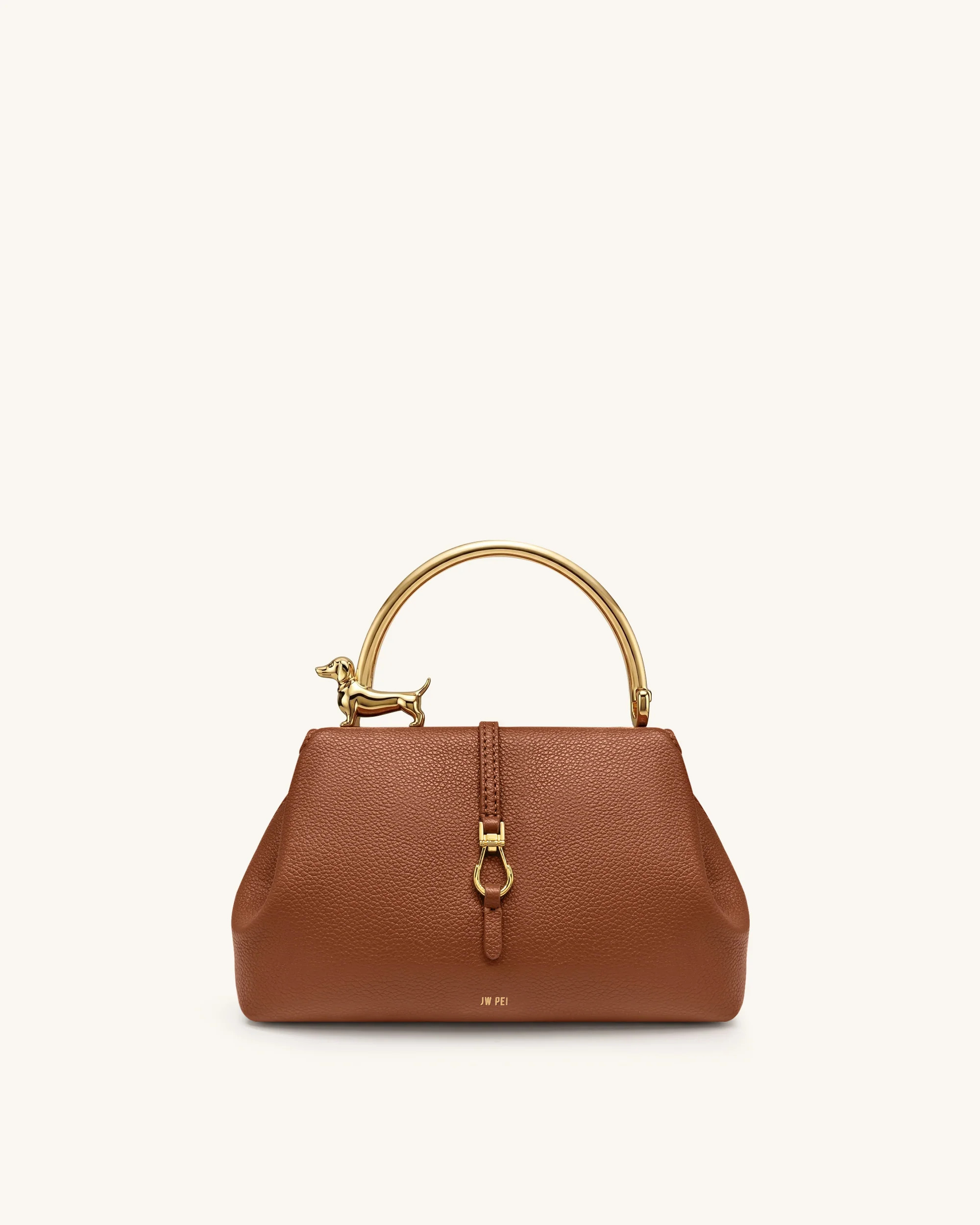 Bruna Dachshund Metal Handle Top Handle Bag - Brown | JW PEI US