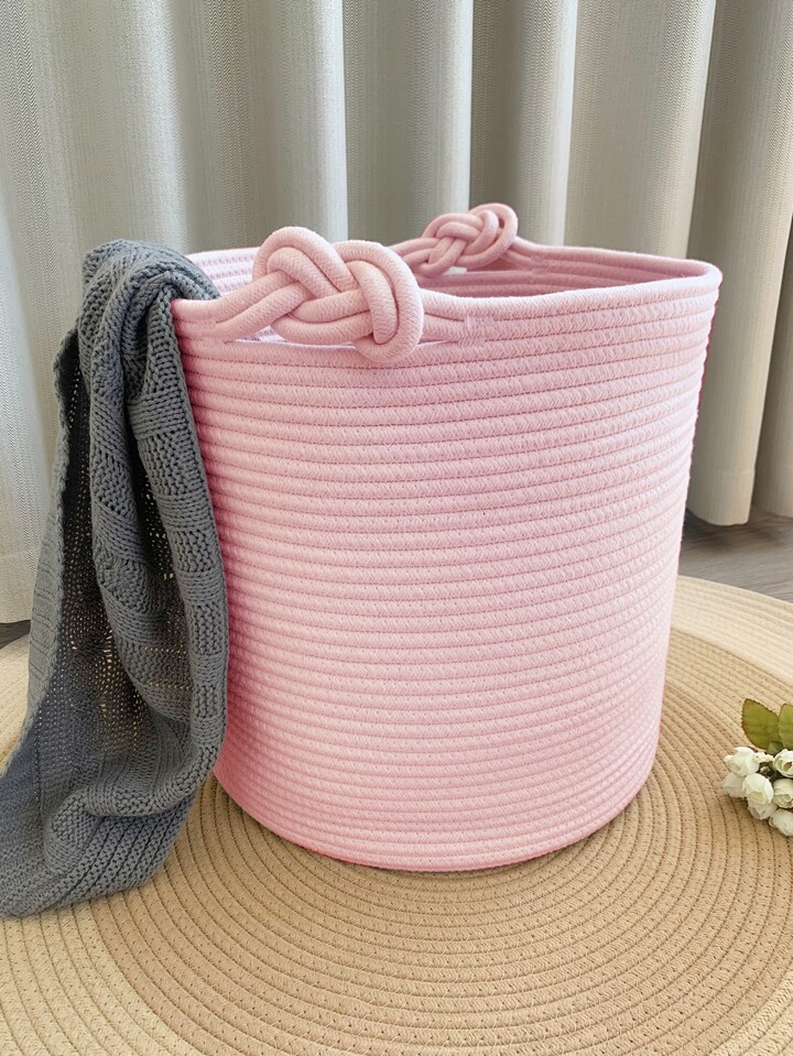 1pc Woven Wicker Handle Thickened Foldable Large Clothes Storage Basket Laundry Hamper | SHEIN