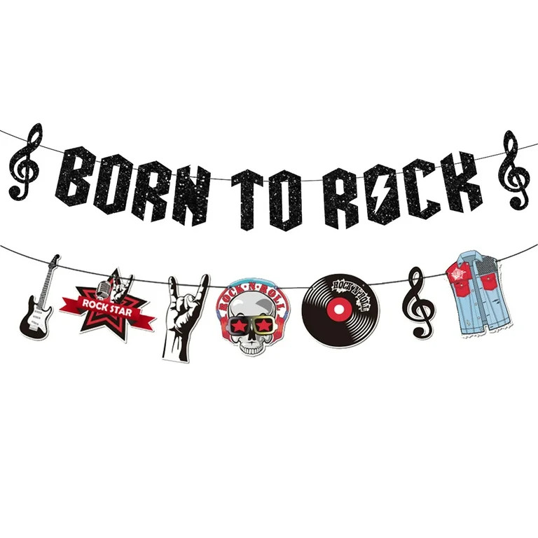 Born to Rock Birthday Party Decorations, Glitter Black Born to Rock Banner Rock Music Notes Guita... | Walmart (US)