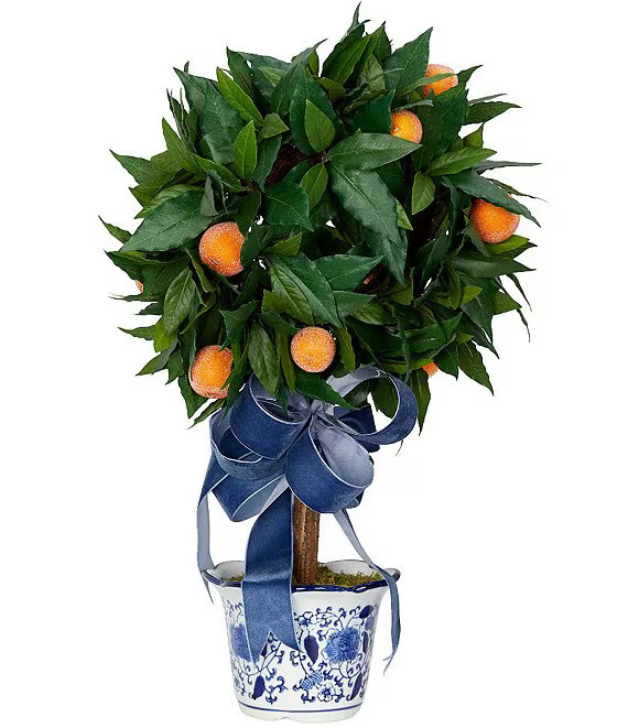 Southern Living Merry and Bright Collection Laurel Leaf and Orange Topiary in Chinoiserie Pot | D... | Dillard's