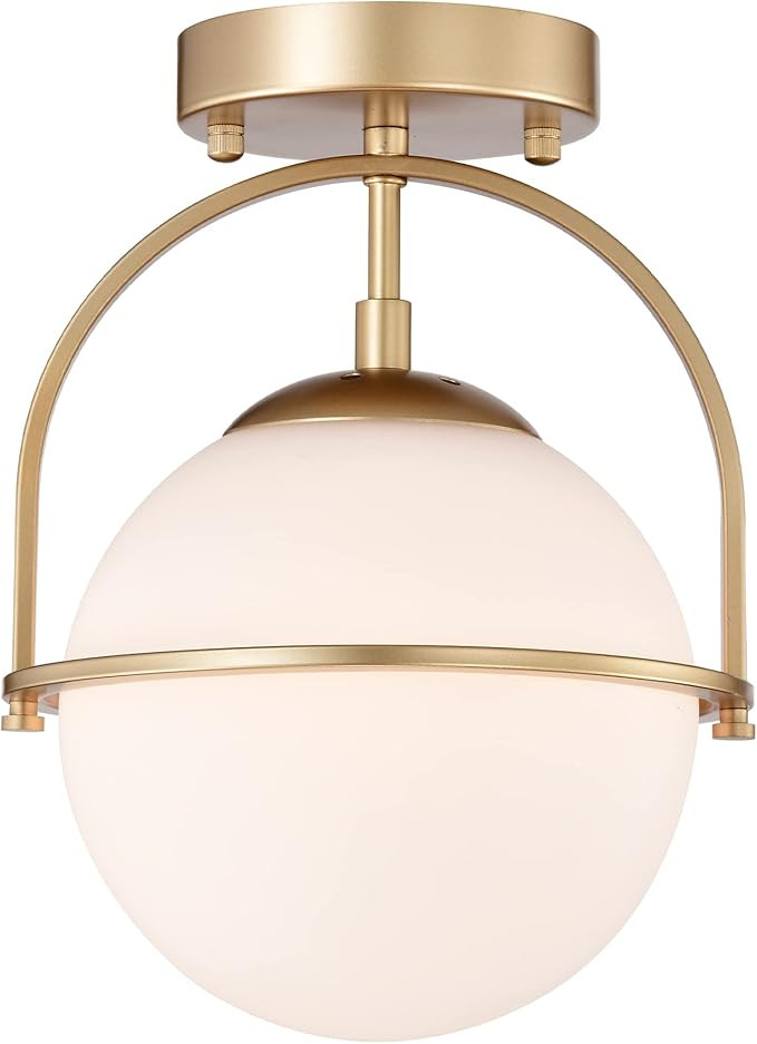 Gold Semi Flush Mount Ceiling Light Fixture 1-Light Cream White Globe Ceiling Light Fixture Mid C... | Amazon (CA)