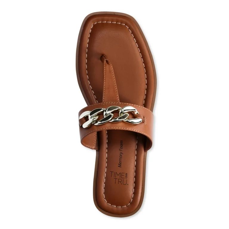 Time and Tru Women's T-Strap Sandals with Chain Accent, Sizes 6-11 | Walmart (US)