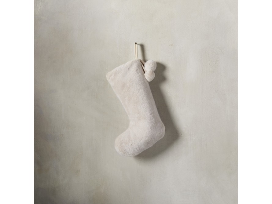 Ivory Faux Fur Stocking with Pom Pom | Arhaus