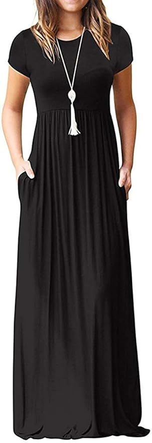I2CRAZY Women's Summer Casual Maxi Dresses Beach Cover Up Loose Empire Waist Long Dresses with Po... | Amazon (US)