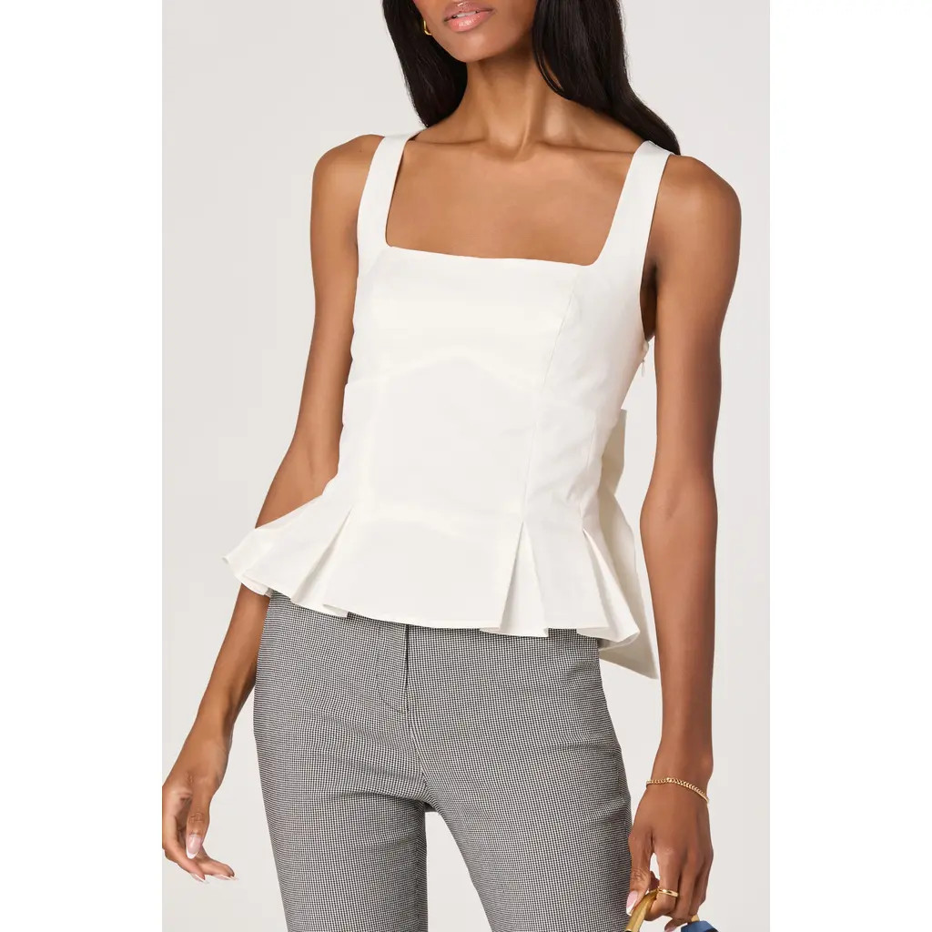 ASTR the Label Viki Back Bow Stretch Cotton Peplum Top in White at Nordstrom, Size Medium | Nordstrom