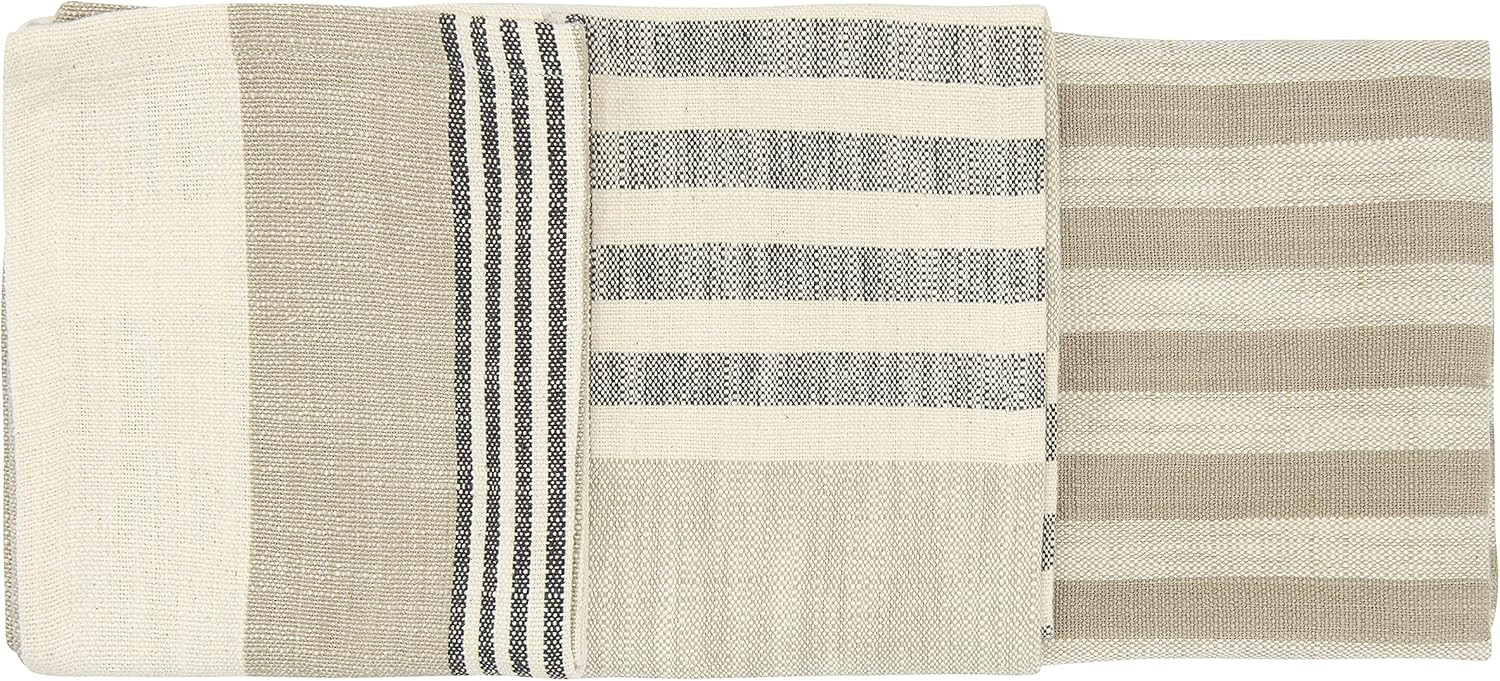 Creative Co-Op Tan & Grey Striped Cotton Tea Towels (Set of 3 Pieces) | Amazon (US)