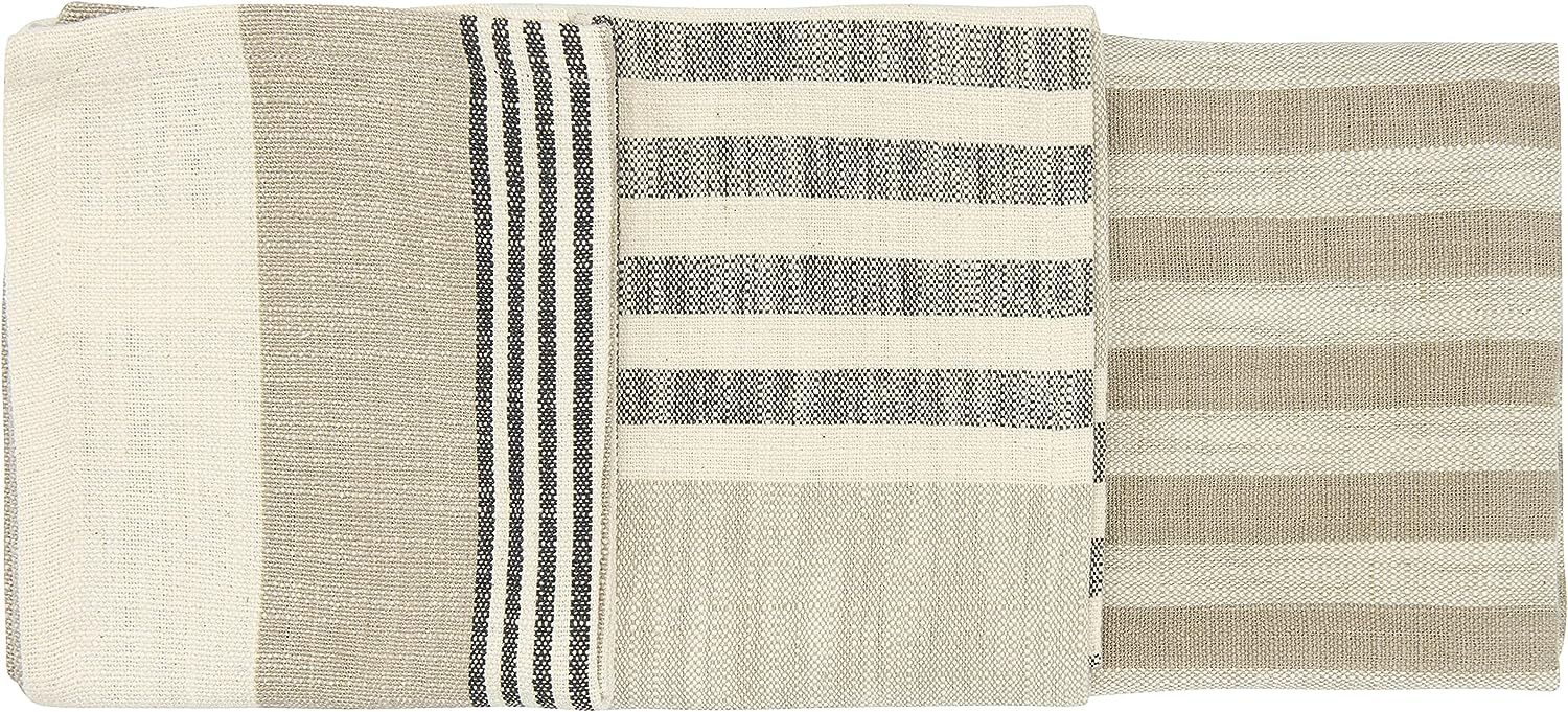 Creative Co-Op Tan & Grey Striped Cotton Tea Towels (Set of 3 Pieces) Entertaining Textiles, Grey... | Amazon (CA)