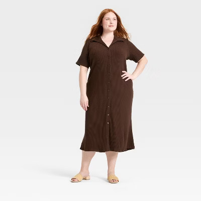 Women's Button-Down Midi Dress - A New Day™ Brown 1X | Target