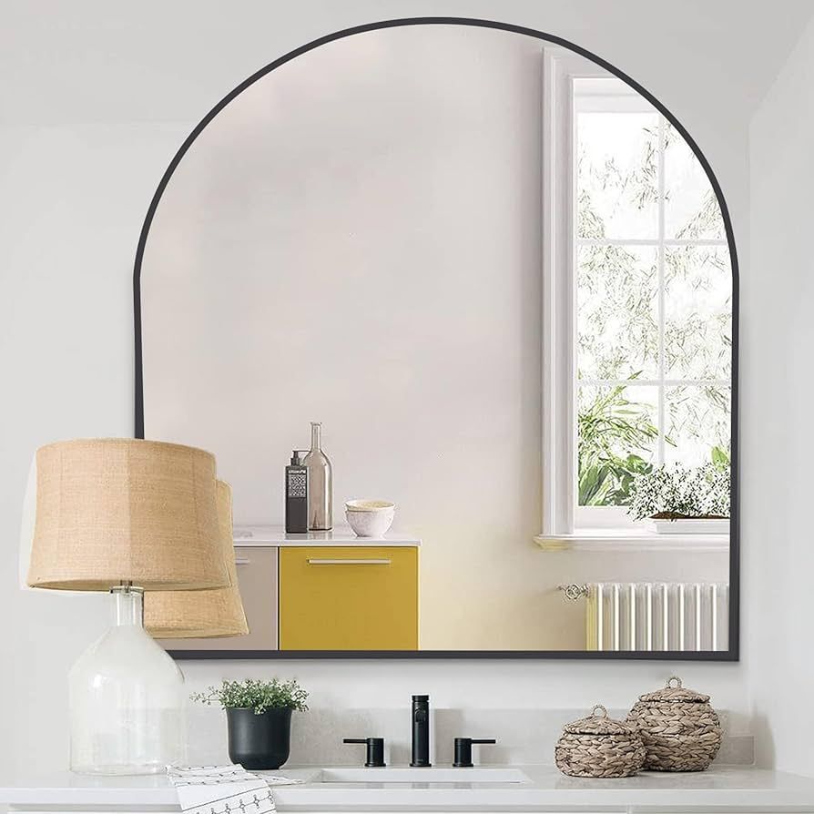 COFENY Arched Mirror, 31"x33" Black Bathroom Mirror with Metal Frame, Wall Mounted Mirrors Decor ... | Amazon (US)