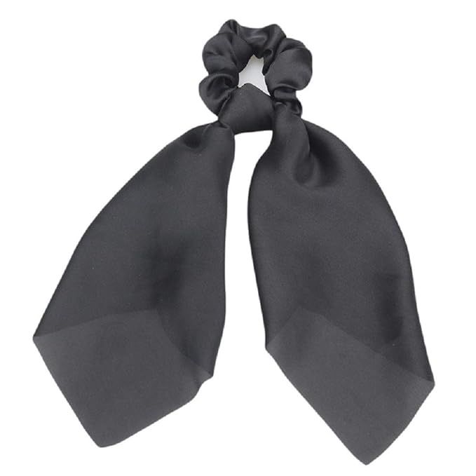 ROWAG Silk Scarf Scrunchies for Women Hair Ribbon Ponytail Holder Hair Ties (Black) | Amazon (US)