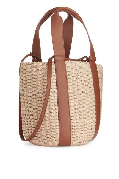 Leather-Detailed Straw Tote | H&M (UK, MY, IN, SG, PH, TW, HK)