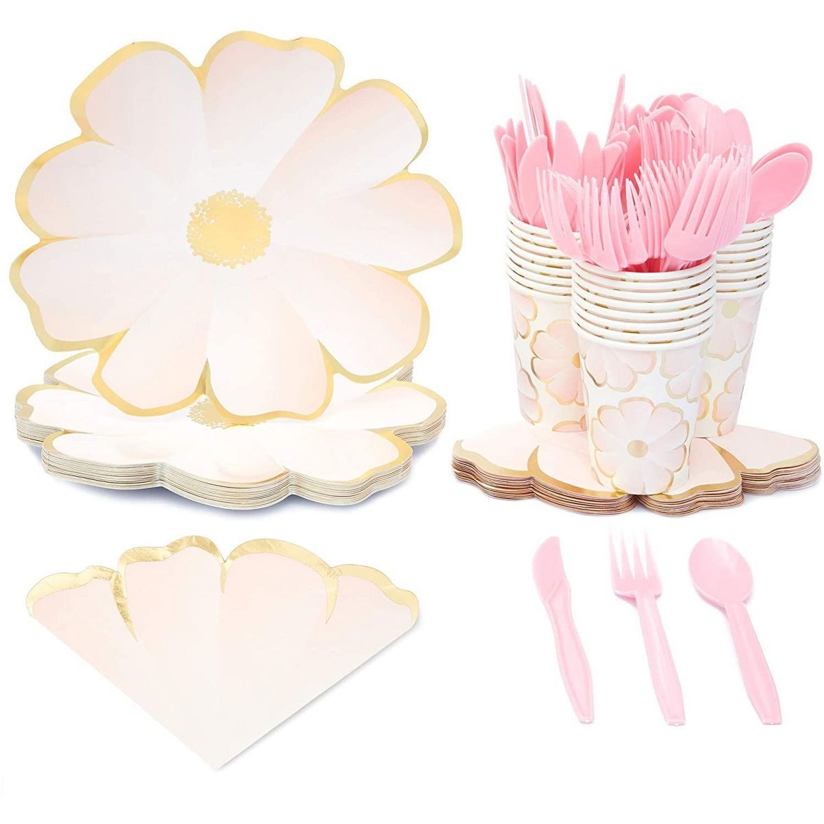 Sparkle and Bash 144-Piece Flower Party Supplies with Daisy Paper Plates, Napkins, Cups, and Cutl... | Target