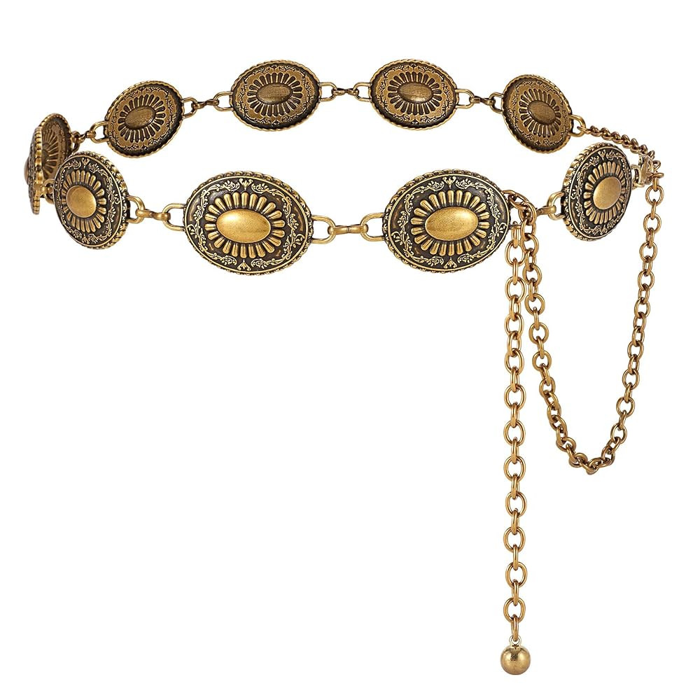 Western Belts for Women, Cowgirl Gold Chain Belt, Metal Concho Belts for women Dresses Jeans Coun... | Amazon (US)