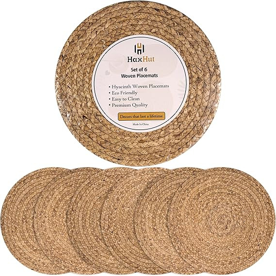 Haxhut Round Woven Placemats - Natural Placemats Set of 6, Straw Braided Rattan Placemats, 13.5 I... | Amazon (US)