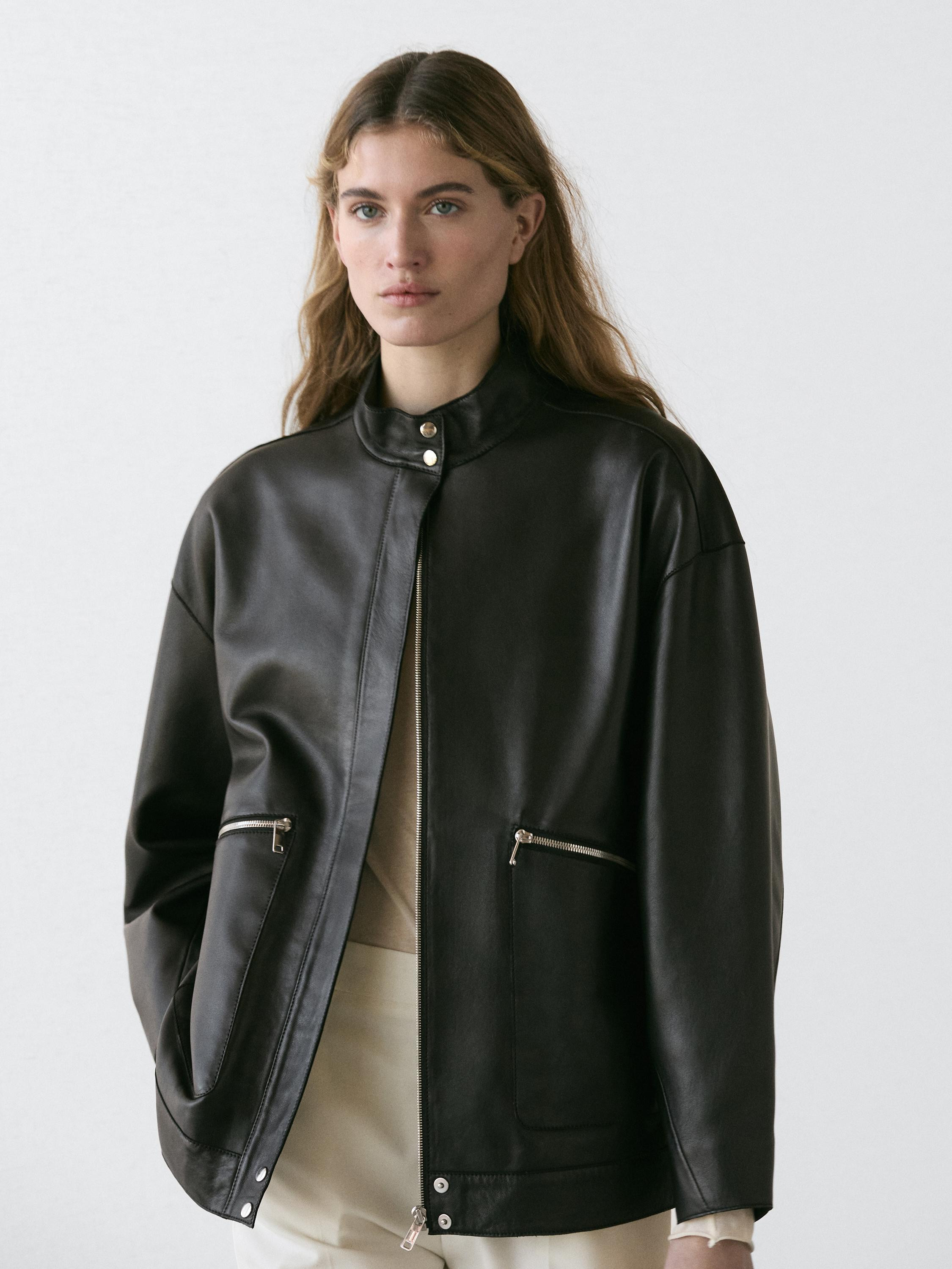 Nappa leather jacket with pocket details | Massimo Dutti UK