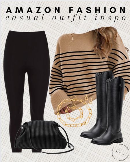 Causal outfit inspo from Amazon 🖤 this stripe sweater is the perfect oversized fit! 

Stripe sweater, oversized sweater, sweater, leggings, boots, knee high boots, bag, purse, necklace, earrings, jewelry, gold jewelry, Womens fashion, fashion, fashion finds, outfit, outfit inspiration, clothing, winter fashion, summer fashion, spring fashion, wardrobe, fashion accessories, Amazon, Amazon fashion, Amazon must haves, Amazon finds, amazon favorites, Amazon essentials #amazon #amazonfashion

#LTKfindsunder50 #LTKmidsize #LTKstyletip
