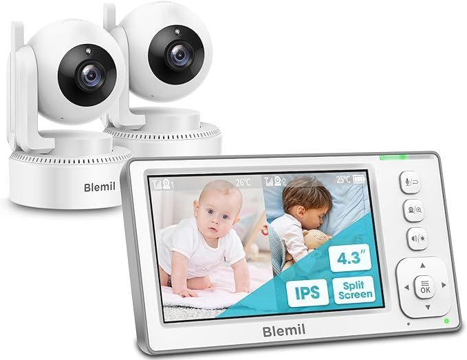 Blemil Baby Monitors, 4.3'' IPS Split-Screen Monitor with 29-Hour Battery, Pan-Tilt-Zoom Video Ba... | Amazon (US)