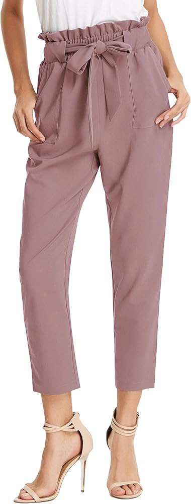 GRACE KARIN Women's Cropped Paper Bag Waist Pants with Pockets | Amazon (US)
