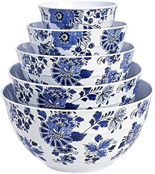 Amazon Basics Nesting Melamine Mixing Bowl with Airtight Lid and Non-Slip Base, 5 Sizes, Blue and... | Amazon (US)