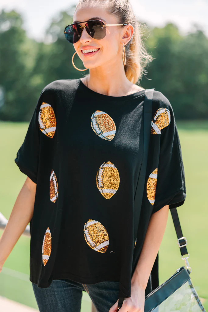 Touchdown Black Sequin Football Top | The Mint Julep Boutique