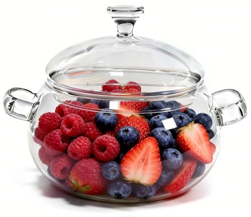 85oz Glass Simmer Pot, 2.7 Quart Glass Clear Pots for Cooking on Stove, Glass Saucepan with Cover, Easy Clean Heat Resistant Cookware Set Stovetop Pot for Noodles, Soup, Fruit, Pasta Noodle, Milk | Amazon (US)