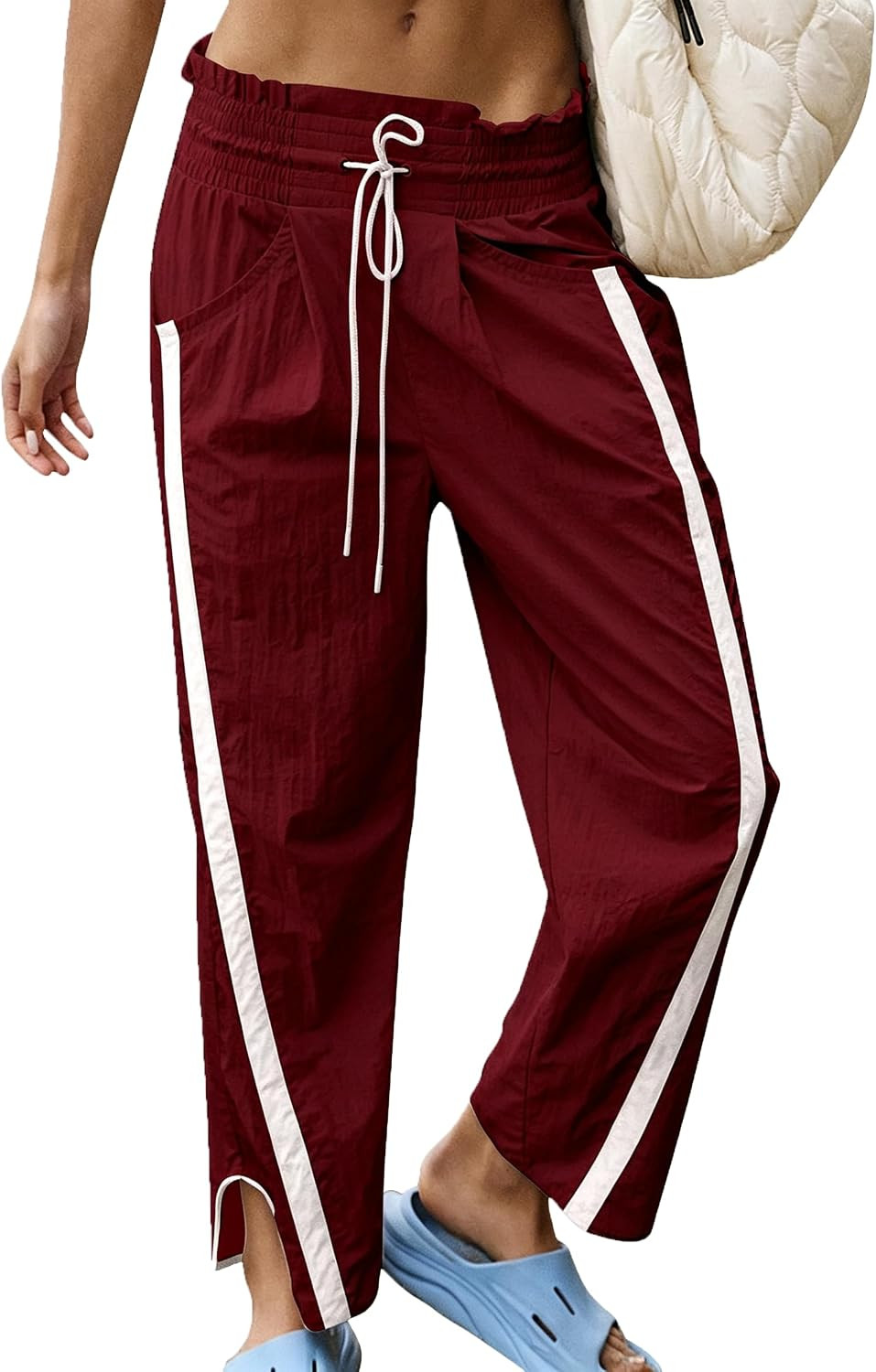 Track Pants Women Casual Drawstring Barrel Pant Lightweight Baggy Contrast Color Workout Pants with Pockets | Amazon (US)