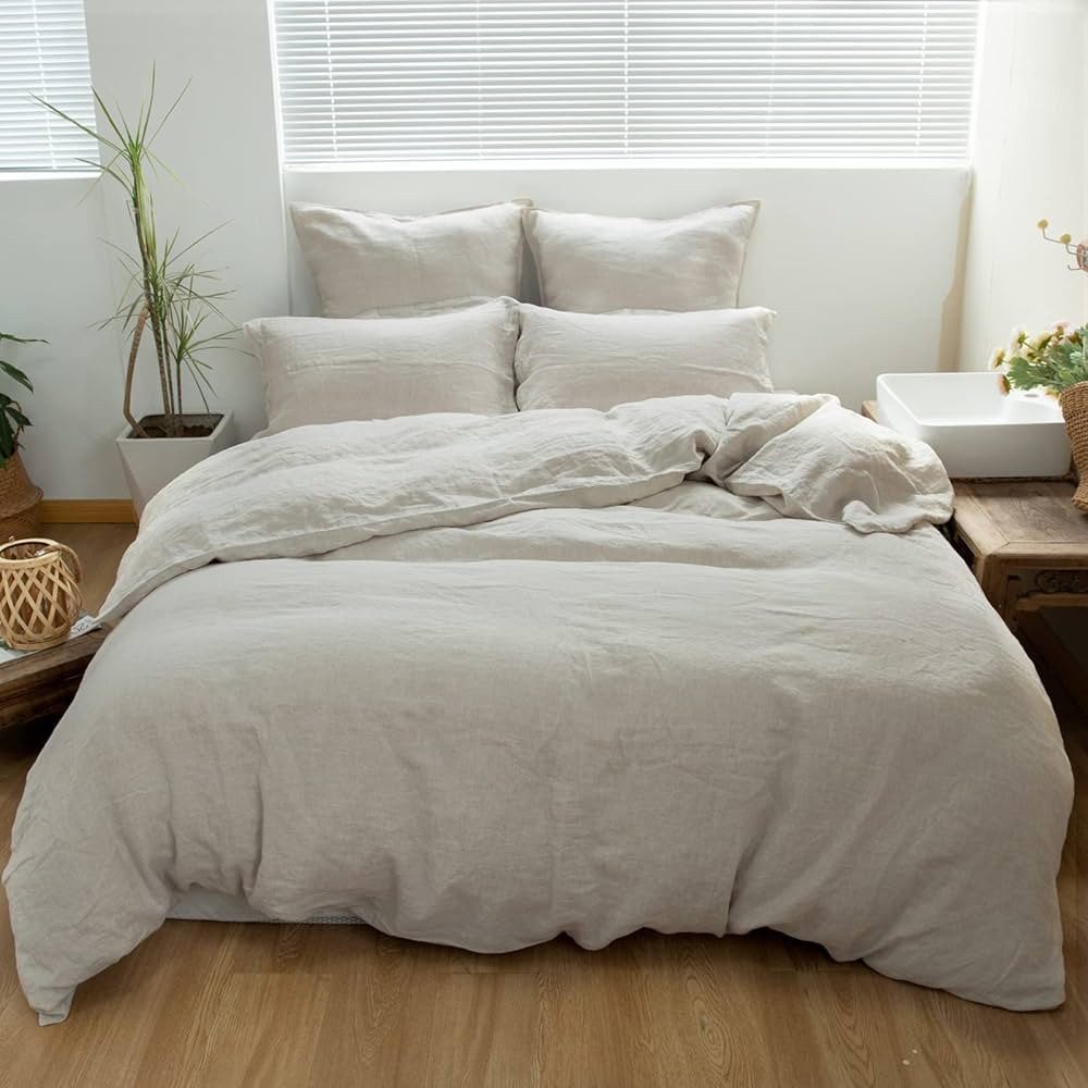 Simple&Opulence 100% Linen Duvet Cover Set 3pcs Basic Style Natural French Washed Flax Solid Colo... | Amazon (US)