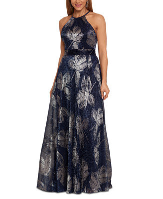 Betsy & Adam Women's Metallic Printed Halter Gown - Macy's | Macy's