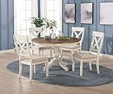 Roundhill Furniture Prato 5-Piece Round Dining Table Set with Cross Back Chairs, Antique White an... | Amazon (US)