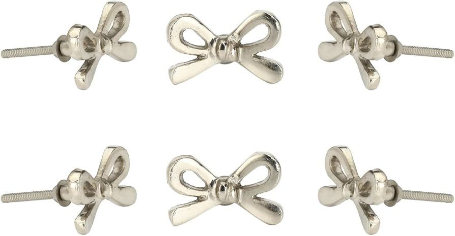 Perilla Home Set of 6 Chrome Bow Knobs Decorative Flower Knobs for Room Kitchen Cabinet Hardware ... | Amazon (US)