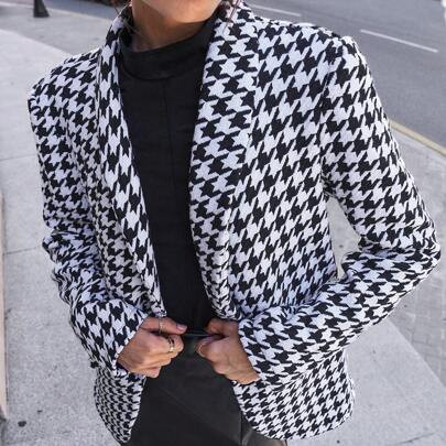 Women's Casual Houndstooth Blazer Jacket Houndstooth Blazer Clothes And Wardrobe From TV Autumn Winter Warm And Easy To Match, Suitable For Daily Stre | SHEIN