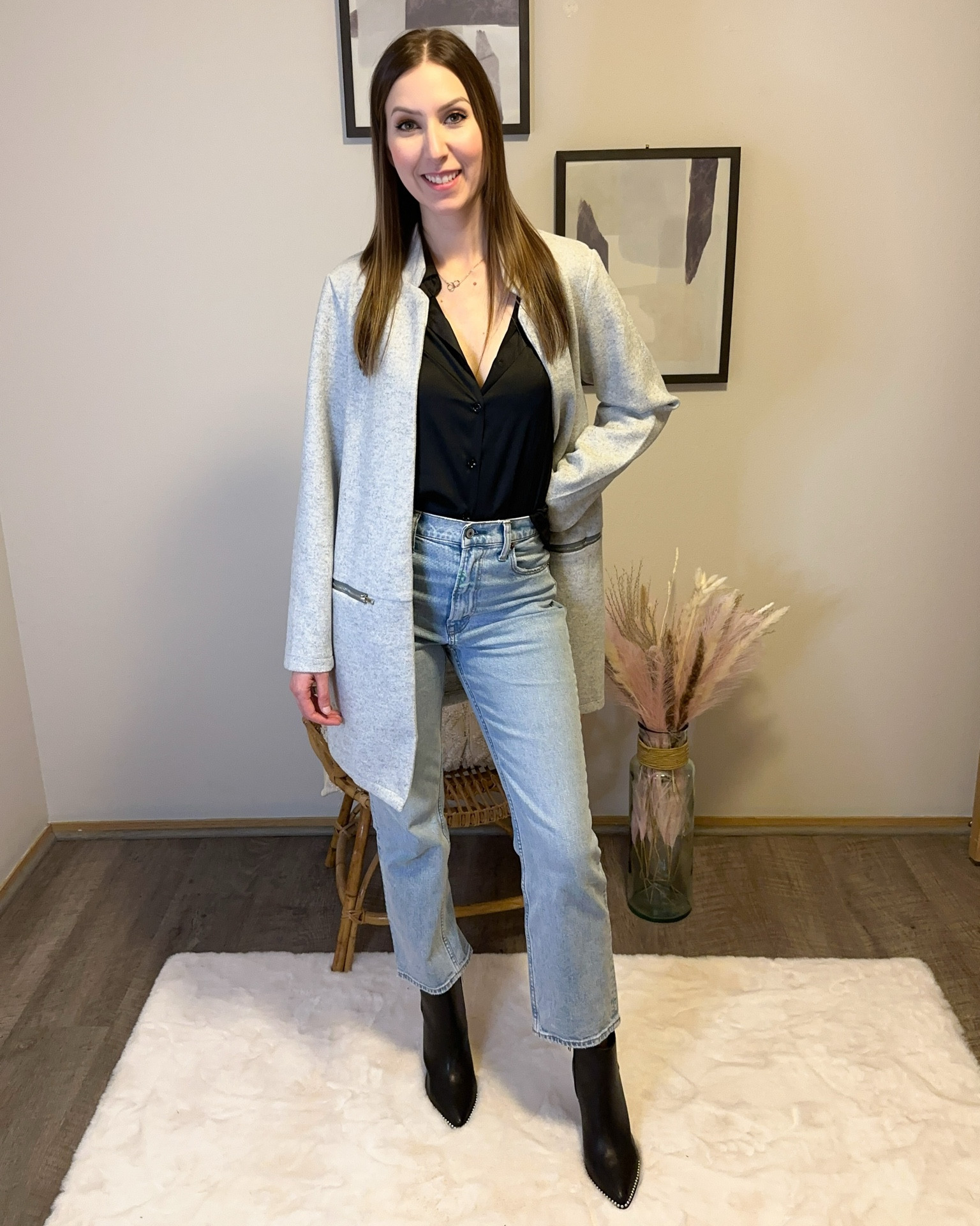 This grey coat is from Amazon & perfect for a fall outfit. Paired with ultra high waisted ankle jeans from Abercrombie, black satin shirt & black boots. 

Follow @jenniferxherron for more inspiration ✨

#LTKunder100 #LTKFind #LTKBacktoSchool